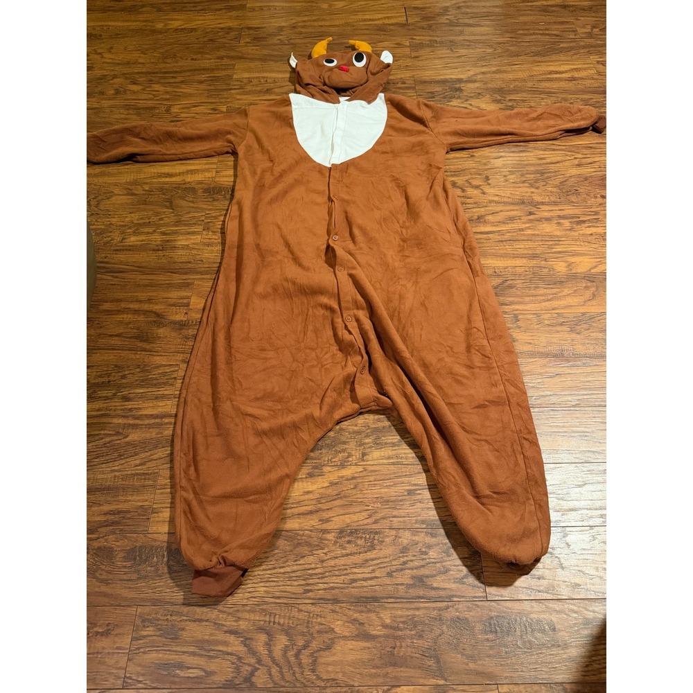 Dessber Reindeer Kigurumi Onesie Adult XL Brown Fleece Pajamas Costume Christmas